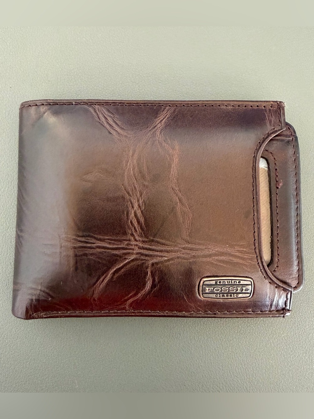 Fossil Genuine Leather Brown Bifold Wallet Removable ID Card Holder Classic
